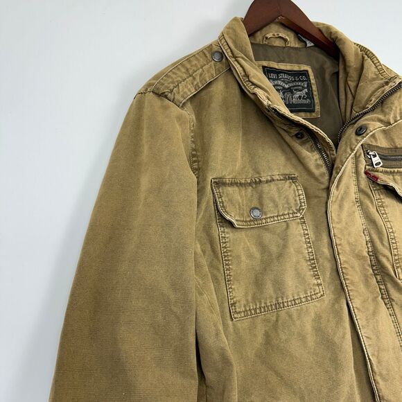 Levi's Utility Cargo Coat Size Large Full Zip Button Snap Lined Military Cotton - Picture 7 of 16